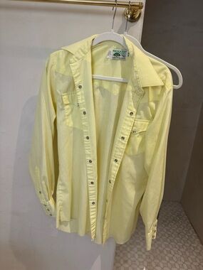 Vintage oversized Men's Light Yellow Button-Down Western Shirt